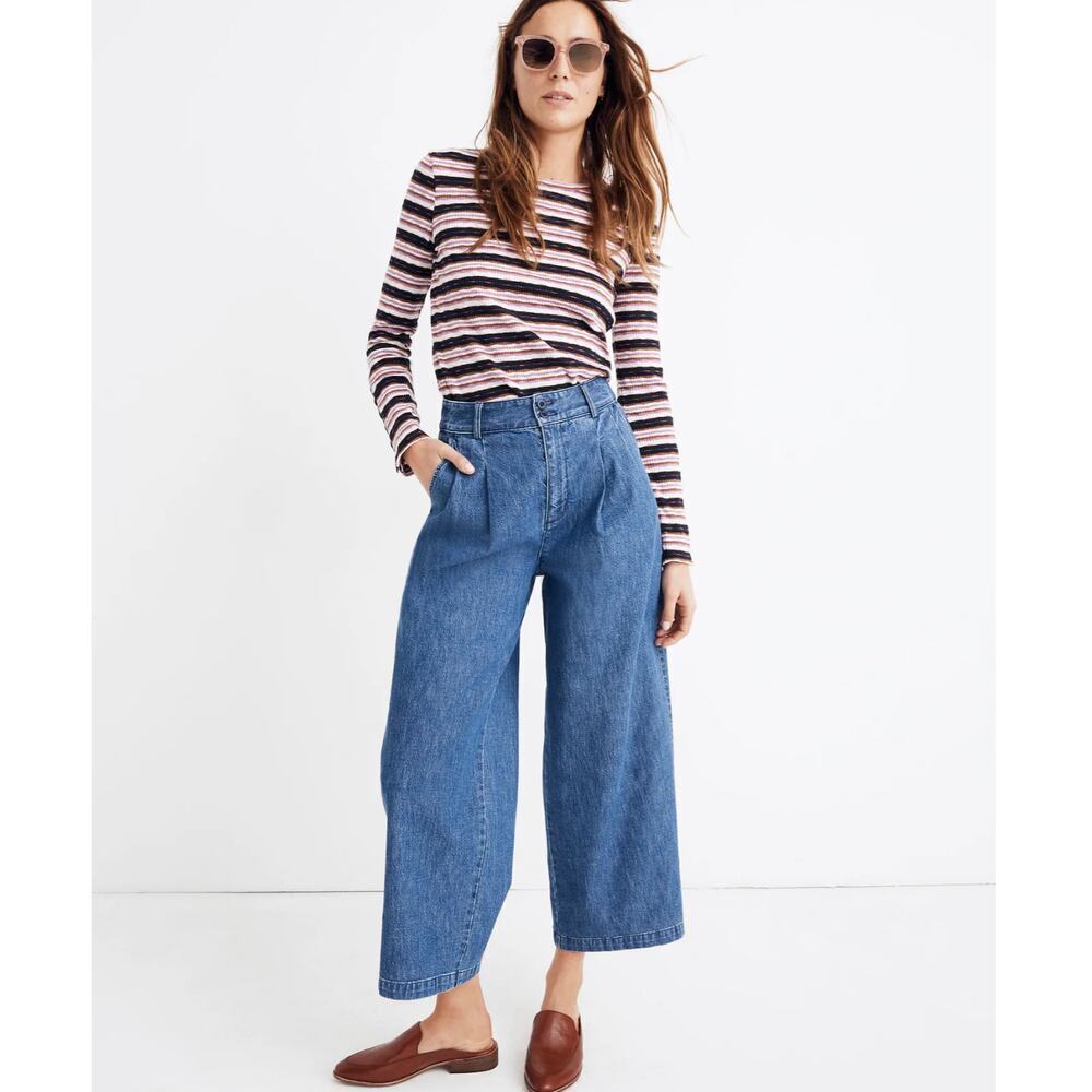 Madewell Blue Wide-Leg Cropped Jeans